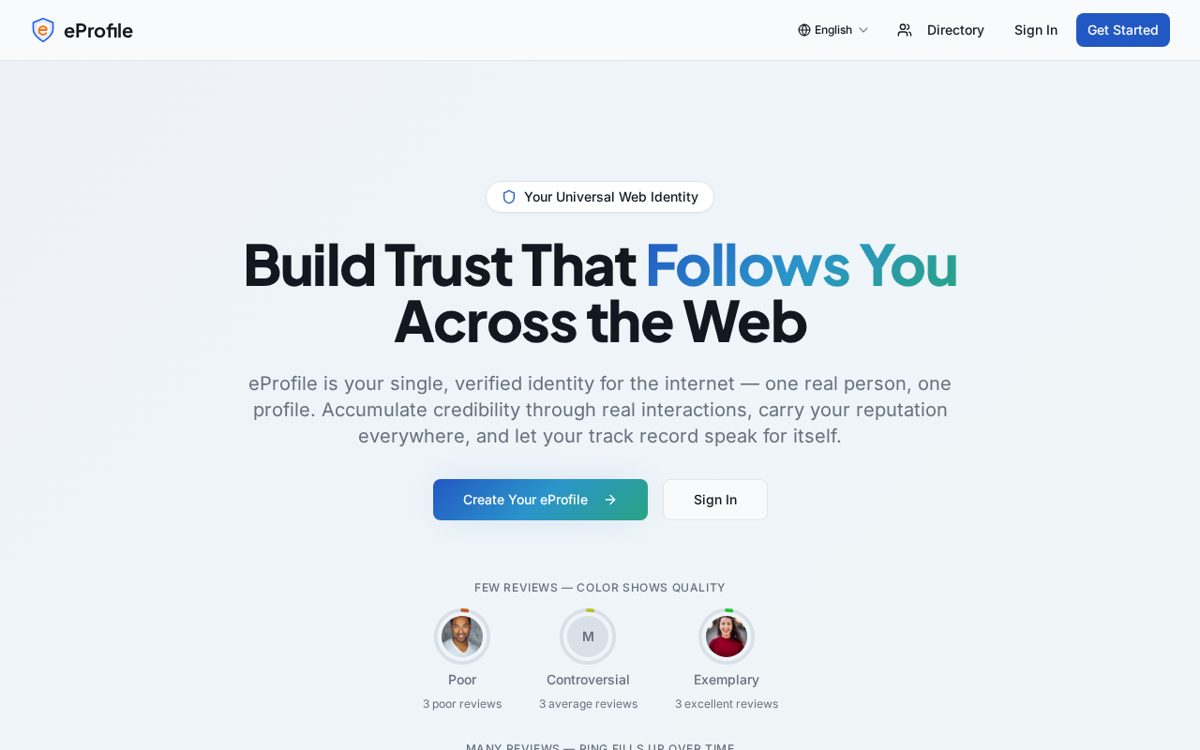e-Profile Hub — One login, one profile, for every project I build.
